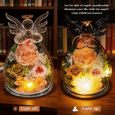 Kaelin Home Preserved Rose Forever Flower in Glass Angel Figurines
