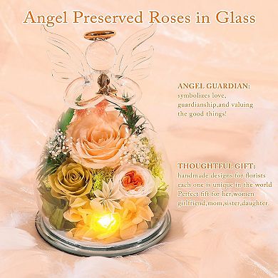 Kaelin Home Preserved Rose Forever Flower in Glass Angel Figurines