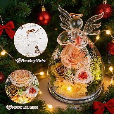 Kaelin Home Preserved Rose Forever Flower in Glass Angel Figurines