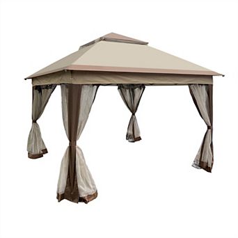 11x11ft Pop Up Gazebo Outdoor Canopy, 2 tier Soft Top Event Tent With Removable Zipper Netting