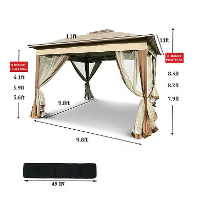 11x11ft Pop Up Gazebo Outdoor Canopy, 2-Tier Soft Top Event Tent With Removable Zipper Netting