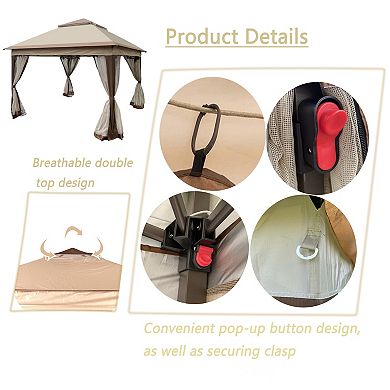 11x11ft Pop Up Gazebo Outdoor Canopy, 2-Tier Soft Top Event Tent With Removable Zipper Netting