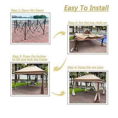 11x11ft Pop Up Gazebo Outdoor Canopy, 2-Tier Soft Top Event Tent With Removable Zipper Netting