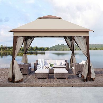 11x11ft Pop Up Gazebo Outdoor Canopy, 2-Tier Soft Top Event Tent With Removable Zipper Netting