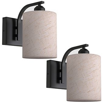 9.1 in Modern Wall Light, Matte Black, Metal Cloth Cylinder Fabric Shade, 2 Lights, 2 Pack