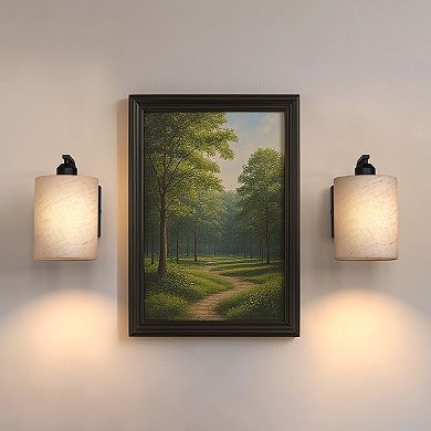 9.1in Modern Wall Light, Matte Black, Metal Cloth Cylinder Fabric Shade, 2 Lights, 2 Pack