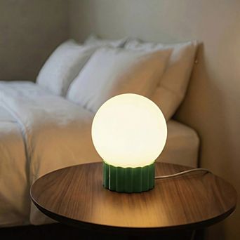 Opal Glass Globe Accent Lamp with Ribbed Resin Base & Dimmer