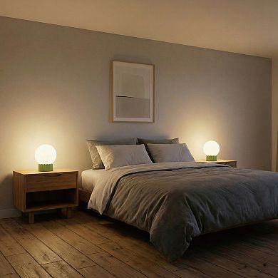 Opal Glass Globe Accent Lamp with Ribbed Resin Base & Dimmer