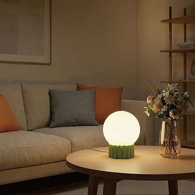 Opal Glass Globe Accent Lamp with Ribbed Resin Base & Dimmer
