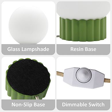 Opal Glass Globe Accent Lamp with Ribbed Resin Base & Dimmer