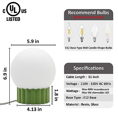 Opal Glass Globe Accent Lamp with Ribbed Resin Base & Dimmer