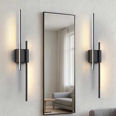 24.4in LED Wall Sconce, Matte Black, Linear Dual Rod, Dimmable, 2 Pack