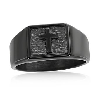 Men's Metallo Stainless Steel Pebbled Cross Ring