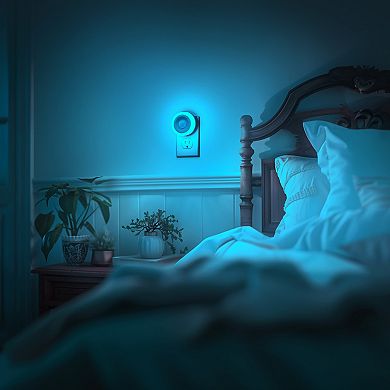 0.6W Plug in Motion Sensor Integrated LED Night Light White Ice Blue 2 Pack