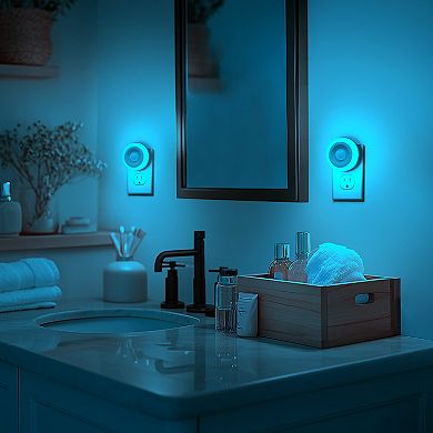 0.6W Plug in Motion Sensor Integrated LED Night Light White Ice Blue 2 Pack