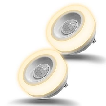 1 Light Motion Sensor Night Light Plug in 0.6W Warm White Automatic On Off for Bedroom 2 Pack