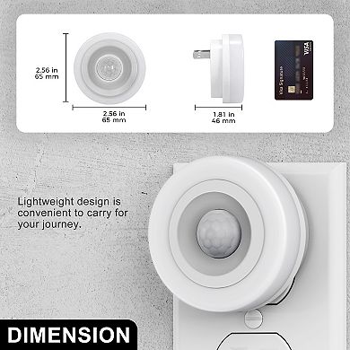 1 Light Motion Sensor Night Light Plug in 0.6W Warm White Automatic On Off for Bedroom 2 Pack