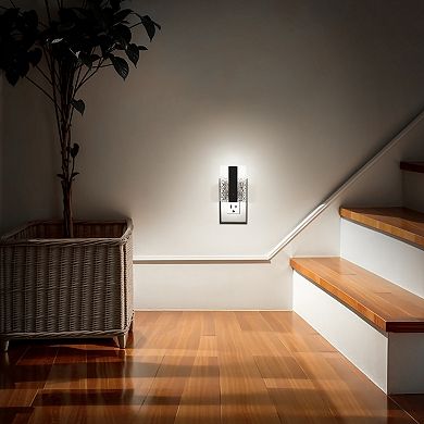 1W Square Plug in Integrated LED Night Light with Light Crushed Acrylic White 5000K Black 2 Pack
