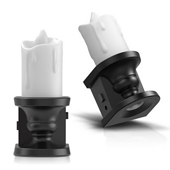 2W Integrated LED Plug In Night Light Black Candle Drip Design Amber 1600K Beam Flicker 2 Pack