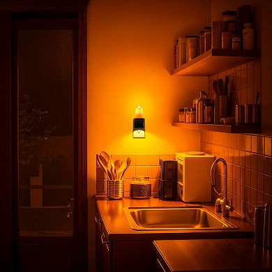 2W Integrated LED Plug In Night Light Black Candle Drip Design Amber 1600K Beam Flicker 2 Pack