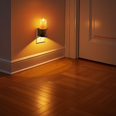 2W Integrated LED Plug In Night Light Black Candle Drip Design Amber 1600K Beam Flicker 2 Pack