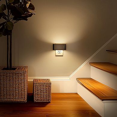 1 Light Black Dimmable LED Night Light Plug in with Dusk to Dawn Soft White 3000K for Bedroom 2-Pack