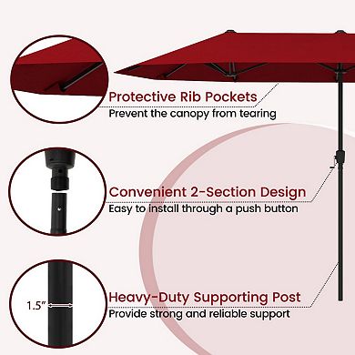 13 FT Large Patio Umbrella Outdoor Double-Sided Table Market Umbrella with Crank Handle