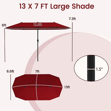 13 FT Large Patio Umbrella Outdoor Double-Sided Table Market Umbrella with Crank Handle
