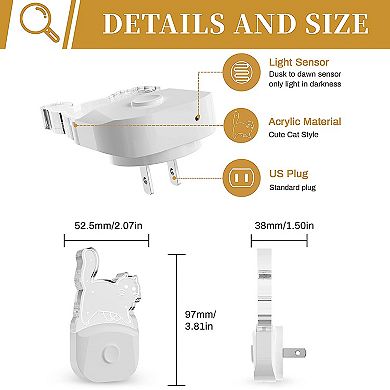 0.5W Plug In Color Changing Night Light, Dusk to Dawn Sensor, for Kids Room, 2-Pack
