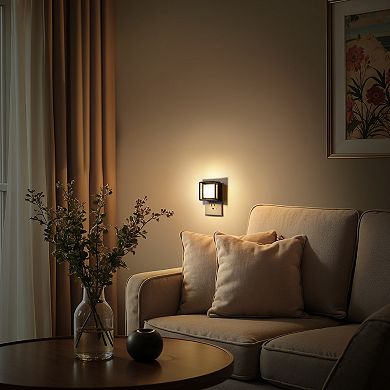 1W Plug In LED Night Light, Warm White 3000K, Small Black Housing, Dimmable, Light Sensor, 4 Pack