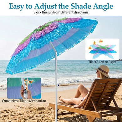 6 FT Tiki Thatched Patio Beach Umbrella with Push Button Tilt Carrying Bag