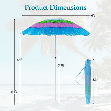 6 FT Tiki Thatched Patio Beach Umbrella with Push Button Tilt Carrying Bag
