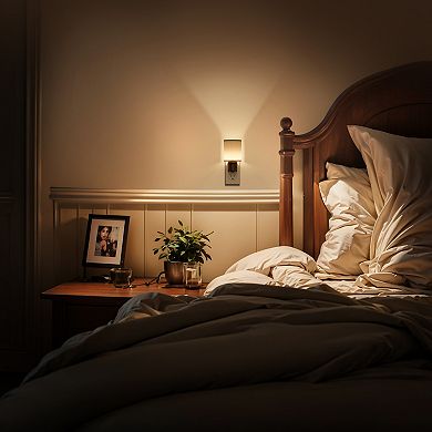 1W Plug in Gold Ring Fabric Shade Integrated LED Night Light with Light Warm 2700K Up Glow 2 Pack