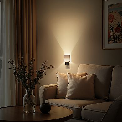 1W Plug in Gold Ring Fabric Shade Integrated LED Night Light with Light Warm 2700K Up Glow 2 Pack