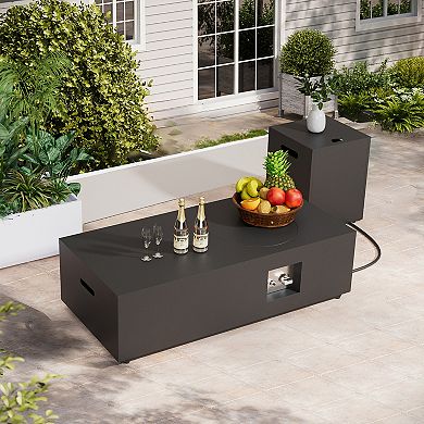 Evita 48" Outdoor Rectangular 50000 BTU Propane Fire Pit Table with Ice Bucket & Rain Cover（Black）