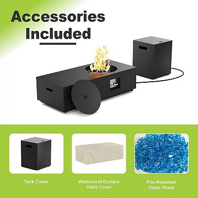 Evita 48" Outdoor Rectangular 50000 BTU Propane Fire Pit Table with Ice Bucket & Rain Cover（Black）