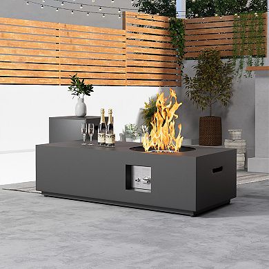 Evita 48" Outdoor Rectangular 50000 BTU Propane Fire Pit Table with Ice Bucket & Rain Cover（Black）