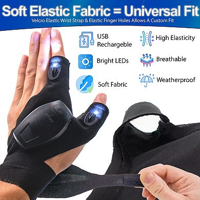 LED Finger Light Gloves - USB Rechargeable, Weatherproof & Breathable for Fishing & Mechanics