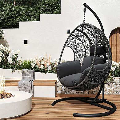 Clihome Outdoor Indoor PE Wicker Swing Egg Chair With Soft Cushion