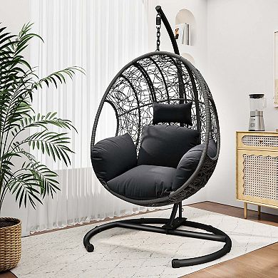 Clihome Outdoor Indoor PE Wicker Swing Egg Chair With Soft Cushion