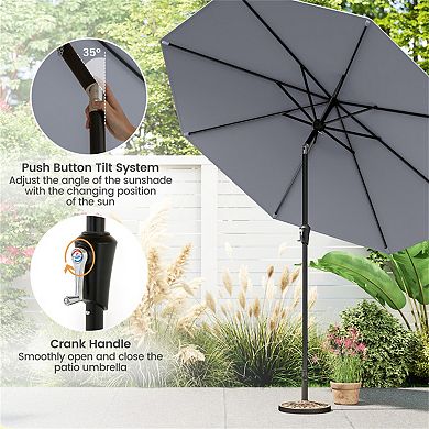 9 FT Outdoor Market Patio Table Umbrella Push Button Tilt Crank Lift-gray