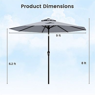 9 FT Outdoor Market Patio Table Umbrella Push Button Tilt Crank Lift-gray