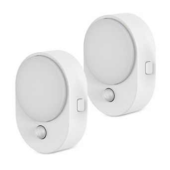 0.6W Plug in Oval Integrated LED Night Light with Motion Sensor and Light Sensor White 5000K 2 Pack