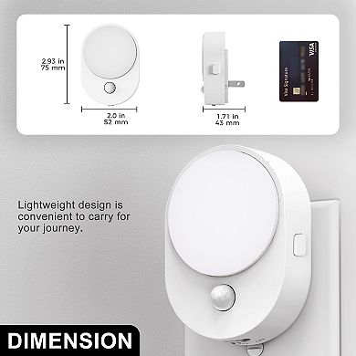 0.6W Plug in Oval Integrated LED Night Light with Motion Sensor and Light Sensor White 5000K 2 Pack