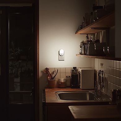 0.6W Plug in Oval Integrated LED Night Light with Motion Sensor and Light Sensor White 5000K 2 Pack
