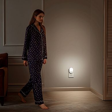 0.6W Plug in Oval Integrated LED Night Light with Motion Sensor and Light Sensor White 5000K 2 Pack