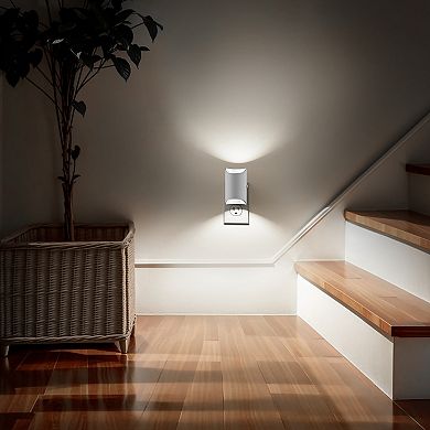 1W Plug in Cylindry Integrated LED Night Light with Light Up and Down Glow White Chrome 5000K 2 Pack
