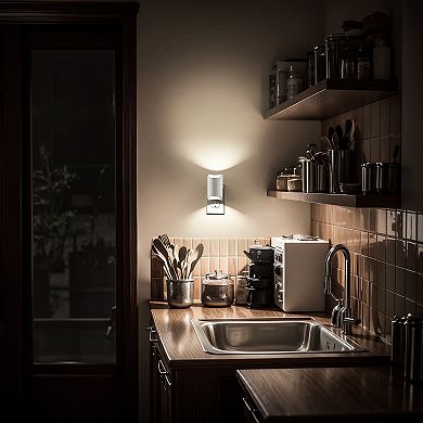 1W Plug in Cylindry Integrated LED Night Light with Light Up and Down Glow White Chrome 5000K 2 Pack