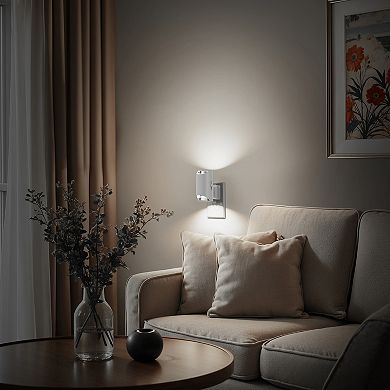 1W Plug in Cylindry Integrated LED Night Light with Light Up and Down Glow White Chrome 5000K 2 Pack