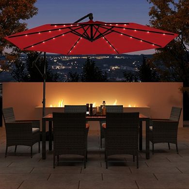 10ft Solar Offset Patio Umbrella, 32 LED Lights with Stable Base